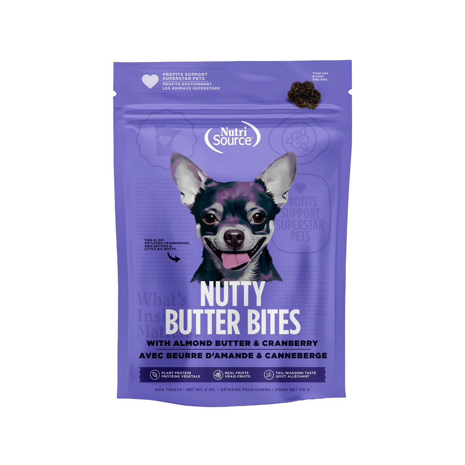 NutriSource Nutty Butter Bites Almond Butter &amp; Cranberry Dog Treats, Package Size: 6oz