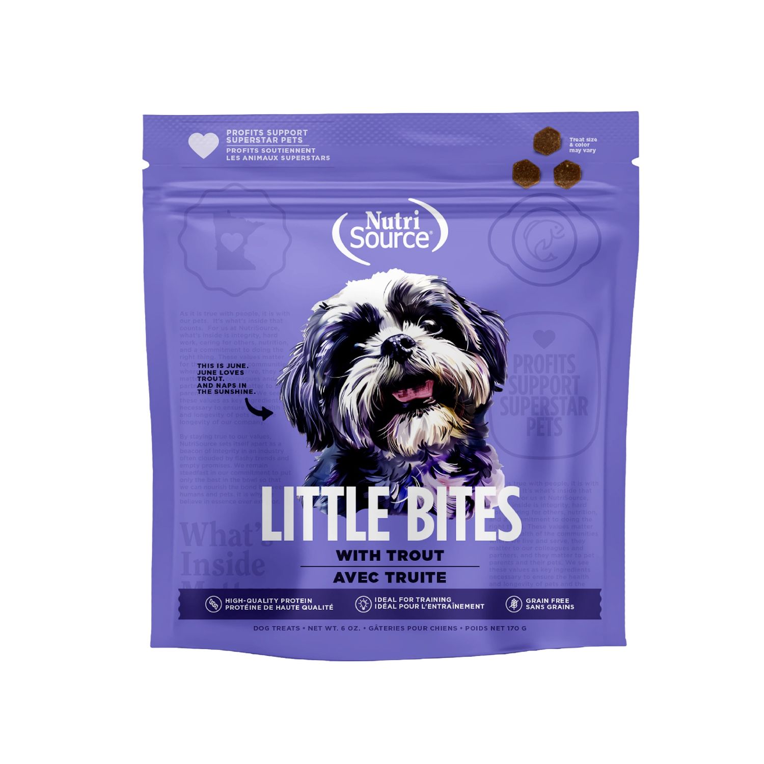 NutriSource Little Bites Grain Free Trout Dog Treats, Package Size: 6oz