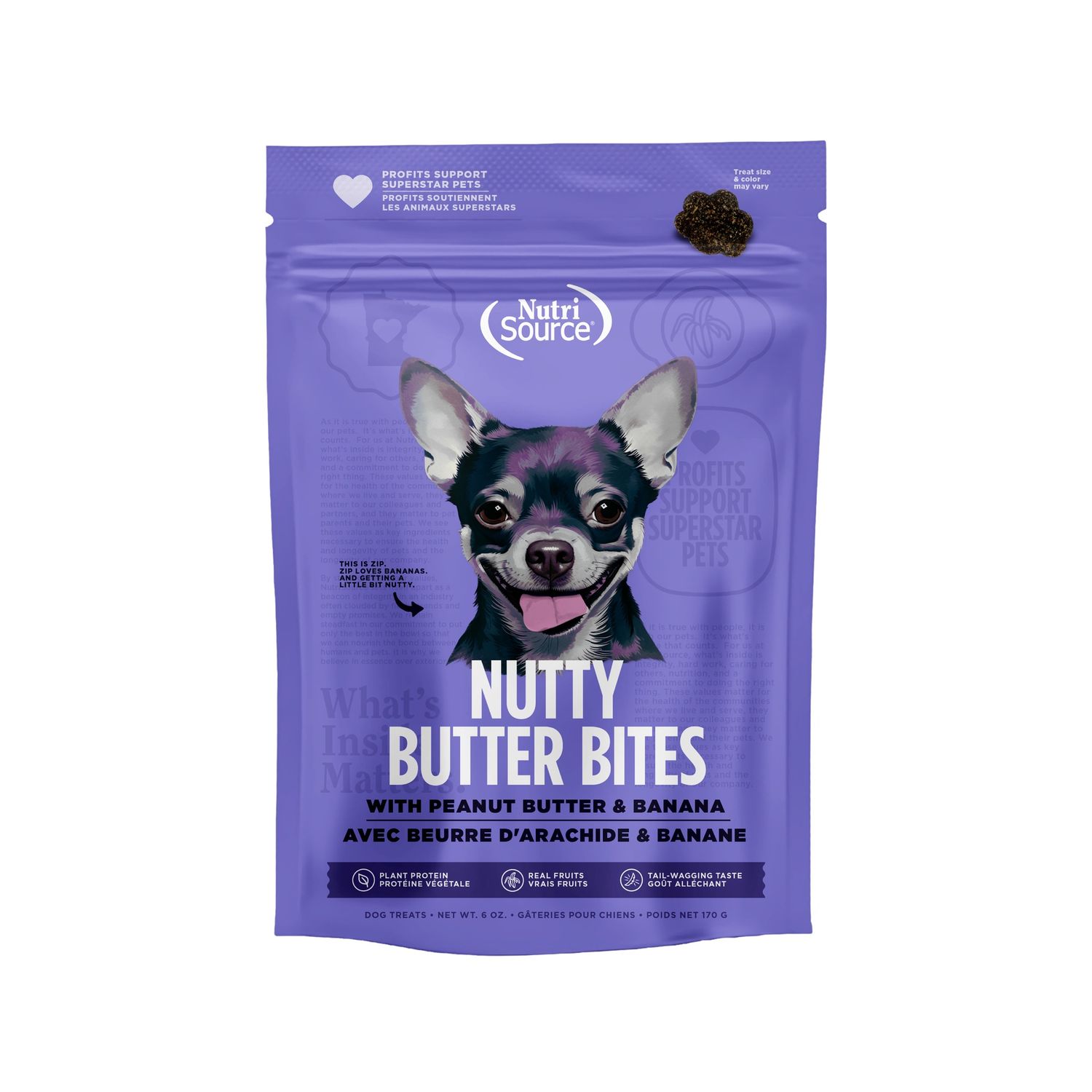 NutriSource Nutty Butter Bites Peanut Butter &amp; Banana Dog Treats, Size: 6oz