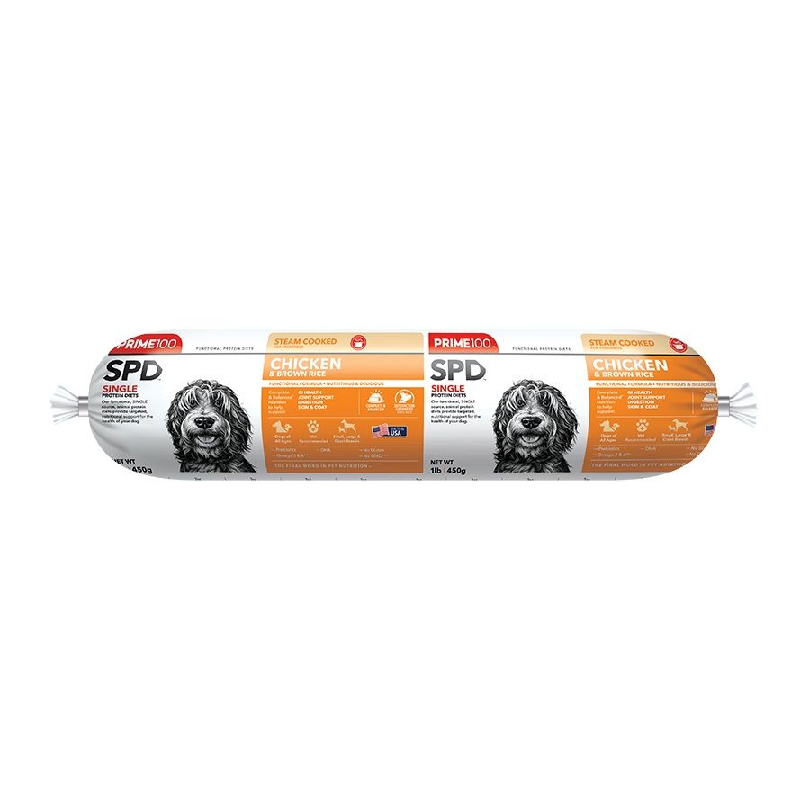 Prime100 SPD Chicken &amp; Brown Rice Fresh Dog Food Roll, Size: 1lb