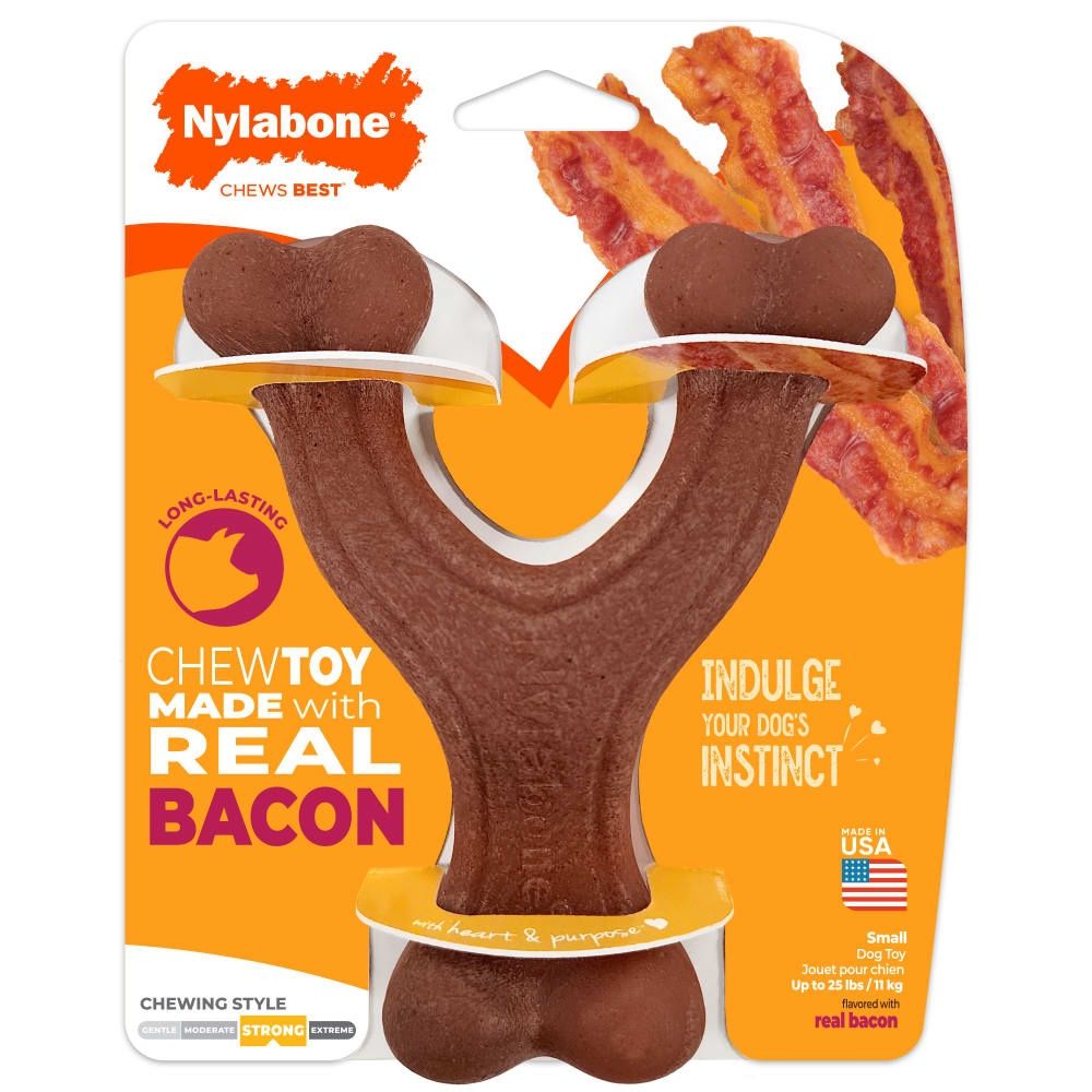 Nylabone Strong Chew Wishbone with Real Bacon Flavor Dog Chew Toy, Size: Small