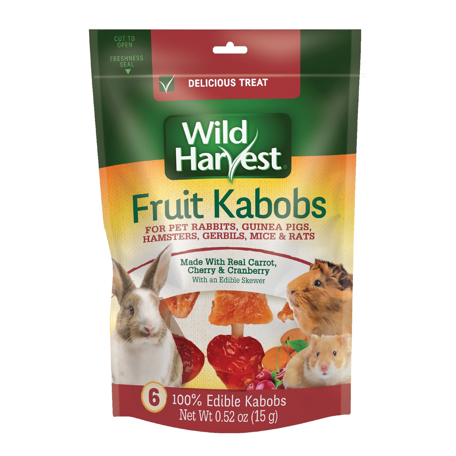 Wild Harvest Fruit Kabobs Small Animal Treat Real Carrot, Cherry &amp; Cranberry 6 ct.