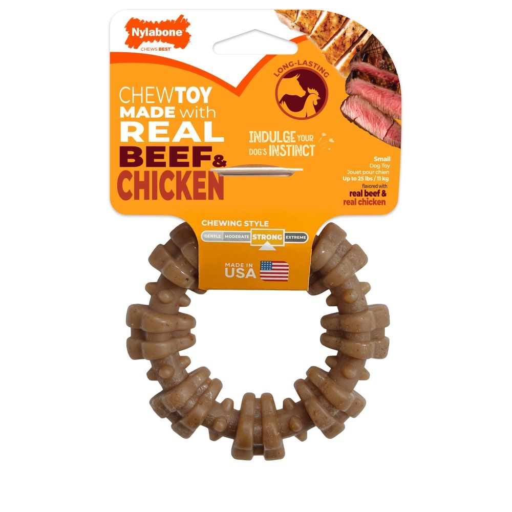 Nylabone Strong Chew Textured Ring with Real Beef &amp; Chicken Flavor Dog Chew Toy, Size: Small