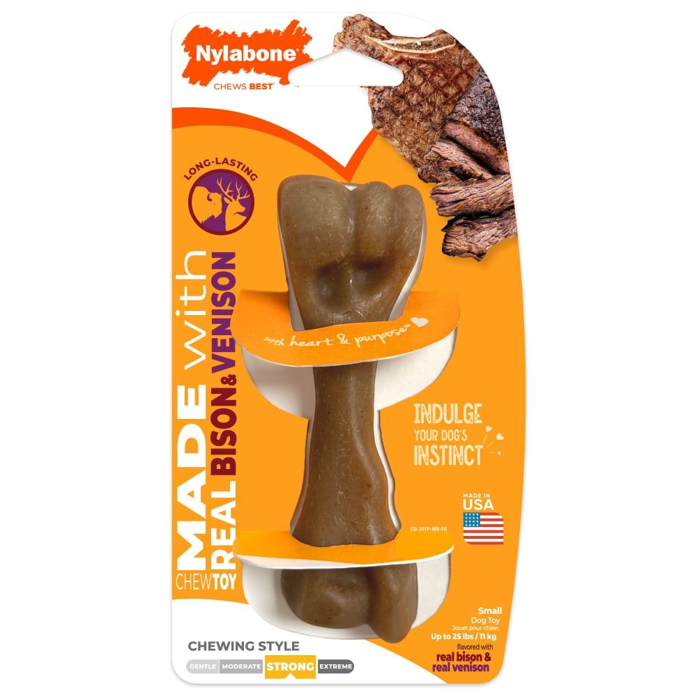 Nylabone Strong Chew Femur Bone Real Bison and Venison Flavor Dog Chew Toy, Size: Small