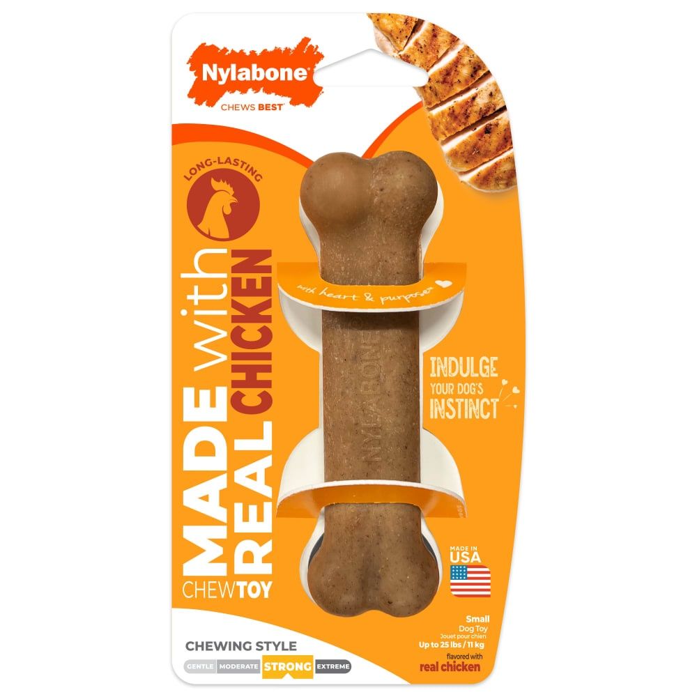 Nylabone Strong Chew Original Bone with Real Chicken Flavor Dog Chew Toy, Size: Small