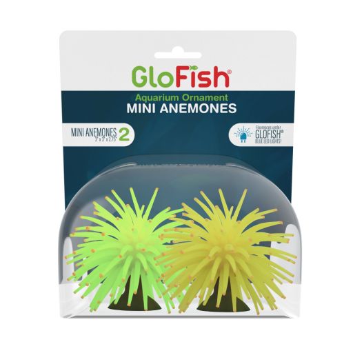 GloFish Anemone Aquarium Ornaments Mini Yellow/Green 2 pack
