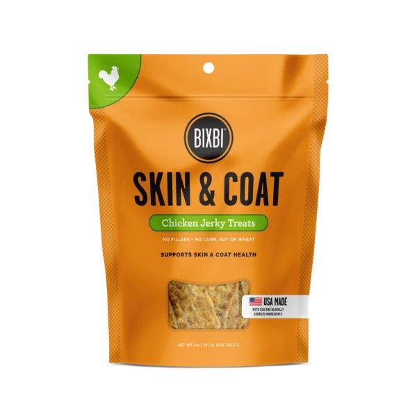 BIXBI Skin &amp; Coat Jerky Chicken Recipe Dog Treat, Size: 12oz