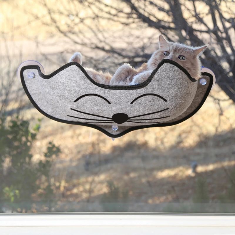 K&amp;H Pet Products EZ Mount Window Bed Kitty Sill Gray with Kitty Face 27" x 11" x 6"