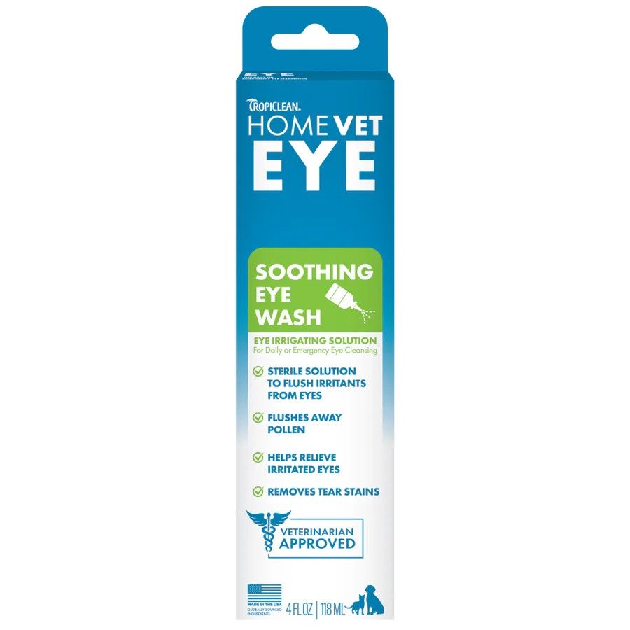 TropiClean HomeVet Soothing Eye Wash for Dogs &amp; Cats, Package Size: 4 oz.
