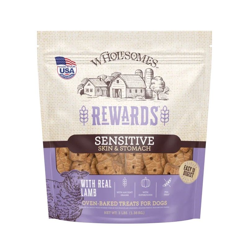 Wholesomes Rewards Sensitive Skin and Stomach Lamb Biscuits Dog Treats 3lb.