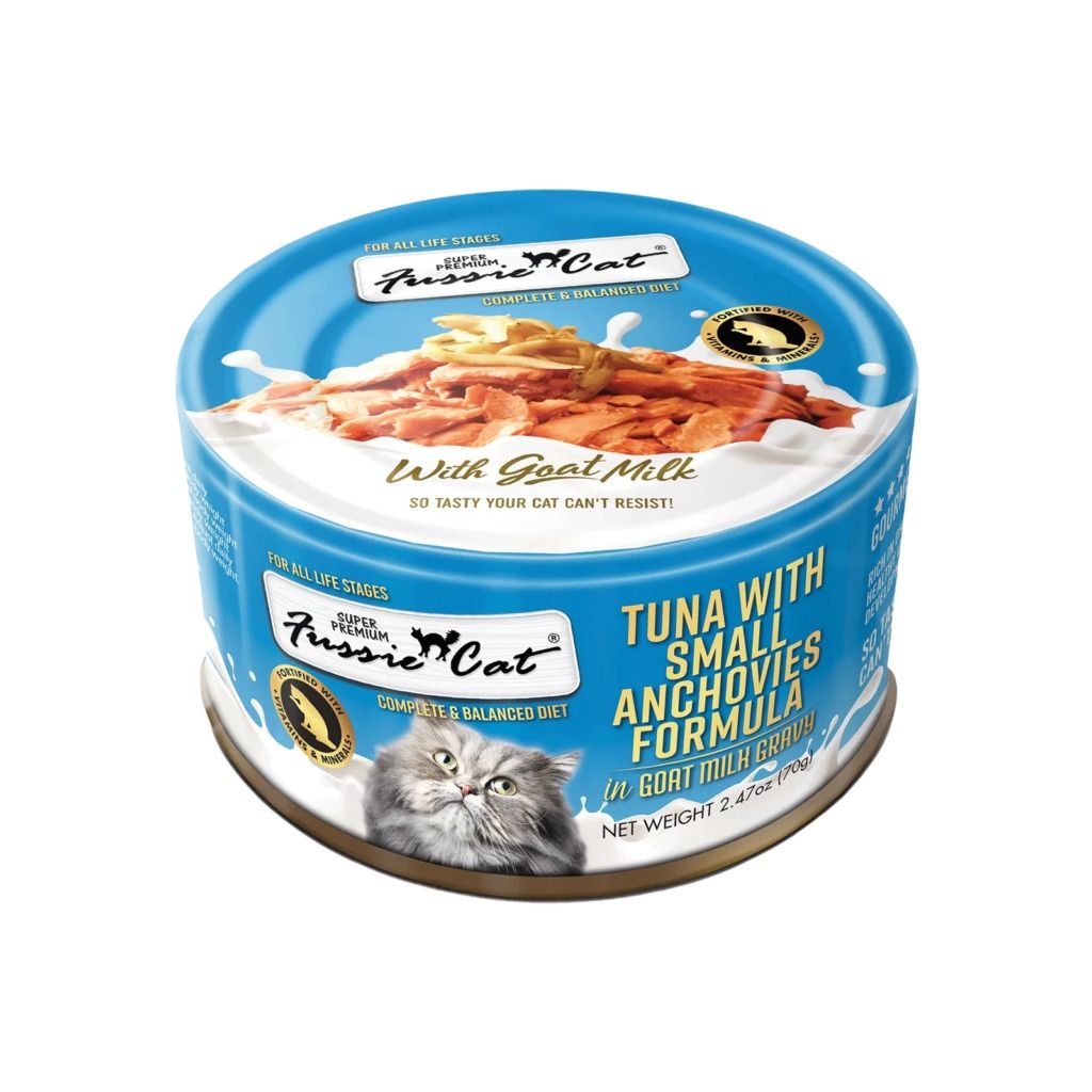 Fussie Cat Tuna with Small Anchovies in Goat Milk Gravy Wet Cat Food, Size: 2.47oz