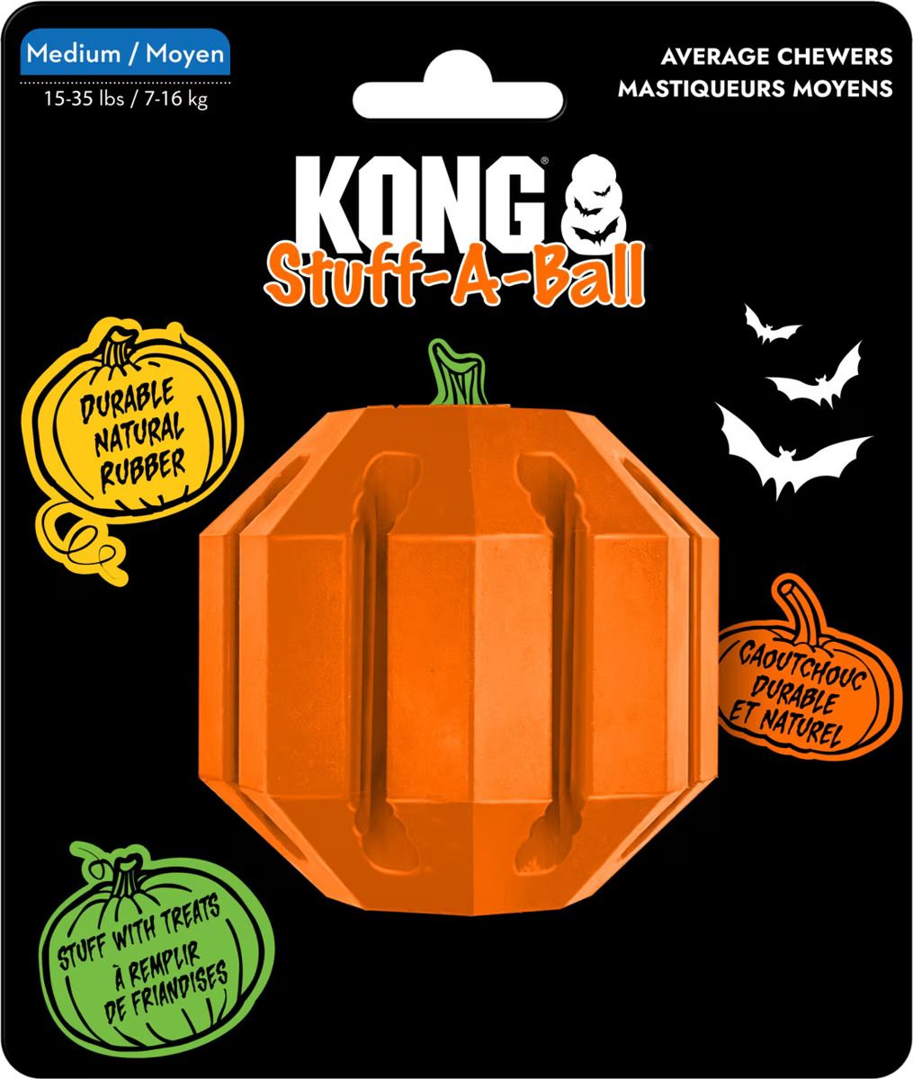 Kong Halloween Stuff-A-Ball Tough Chew Treat Dispenser Dog Toy, Orange, Medium