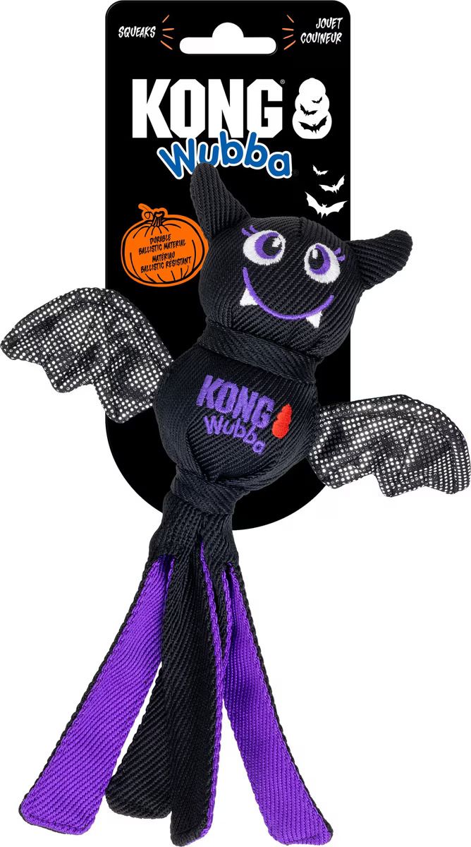 Kong Halloween Wubba Bat Squeaky Dog Toy Black/Purple, Small