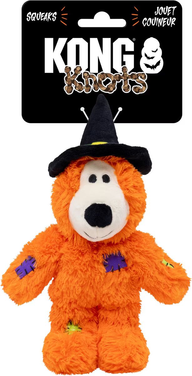 Kong Halloween Wild Knots Witch Bear Squeaky Plush Dog Toy, Orange, Small/Medium
