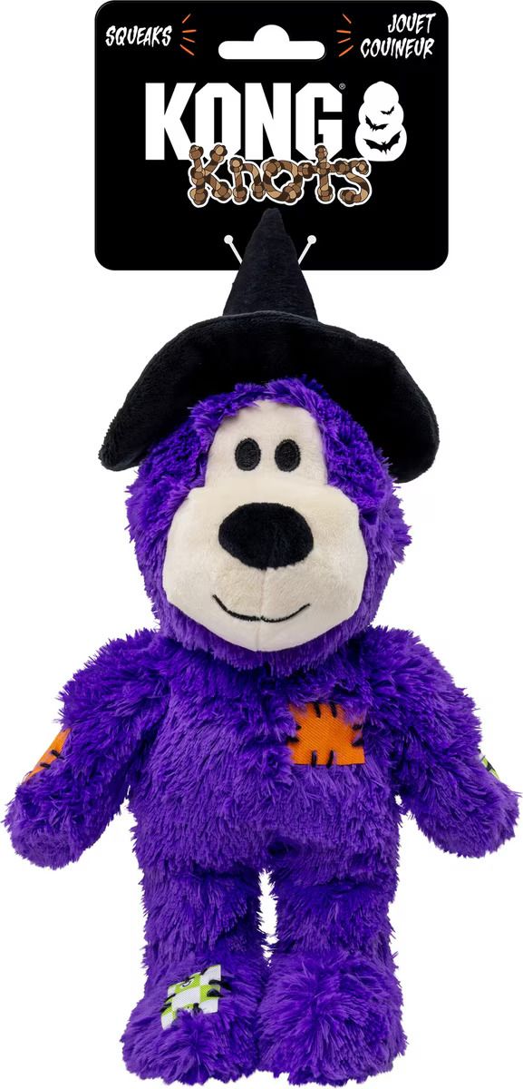 Kong Halloween Wild Knots Witch Bear Squeaky Plush Dog Toy, Purple, Medium/Large