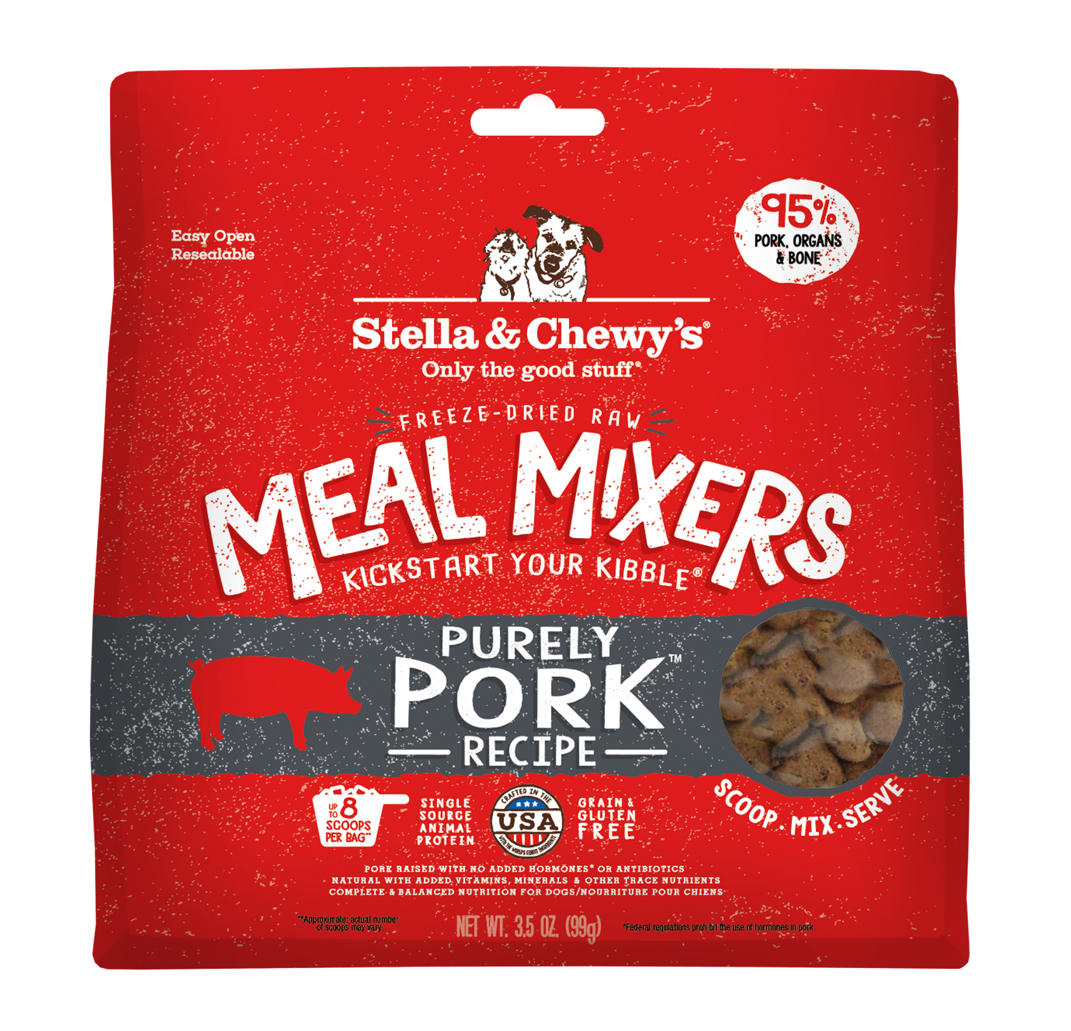Stella &amp; Chewy's Purely Pork Meal Mixers Freeze-Dried Dog Food Topper, Size: 3.5oz