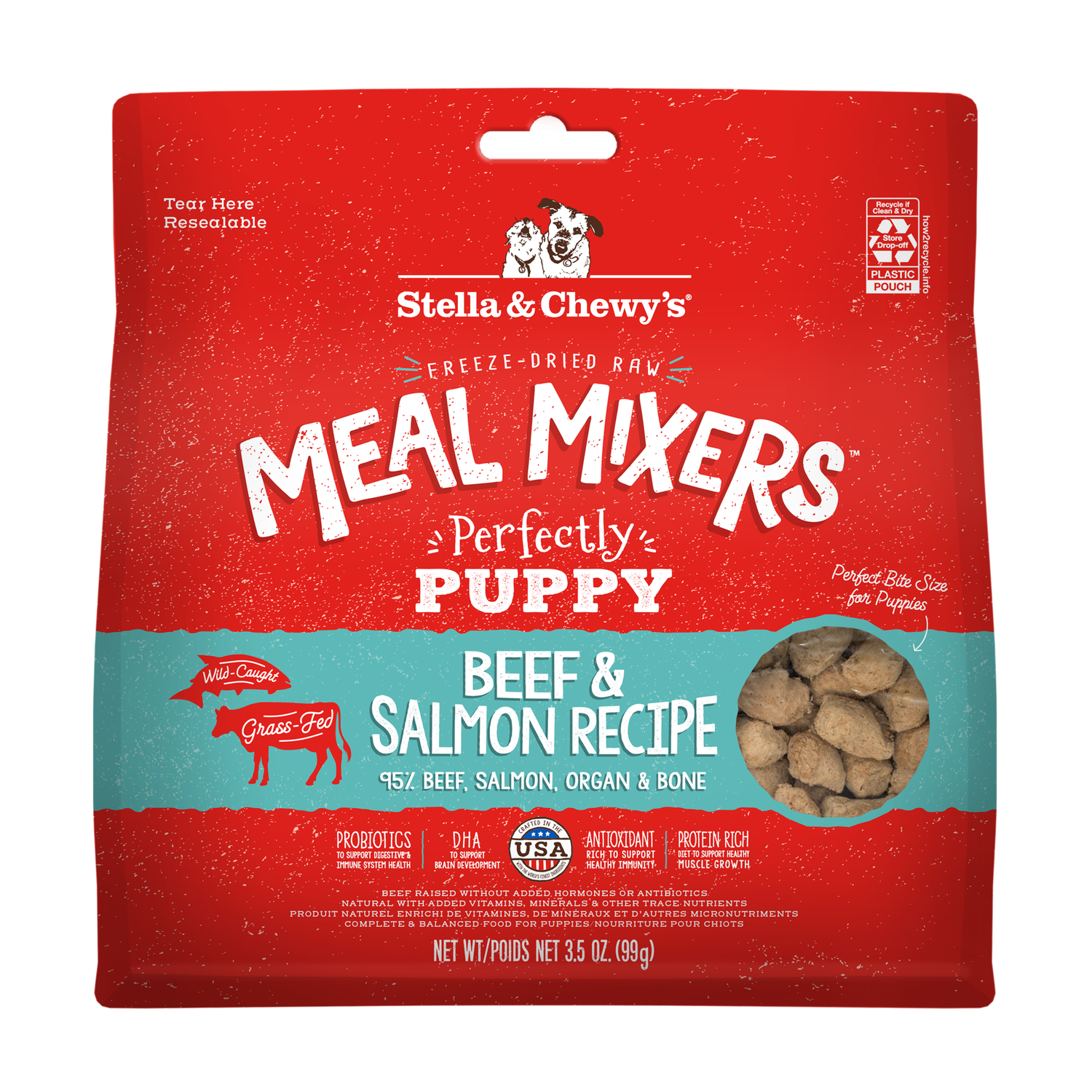 Stella &amp; Chewy's Perfectly Puppy Beef &amp; Salmon Meal Mixers Freeze-Dried Dog Food Topper, Size: 3.5oz