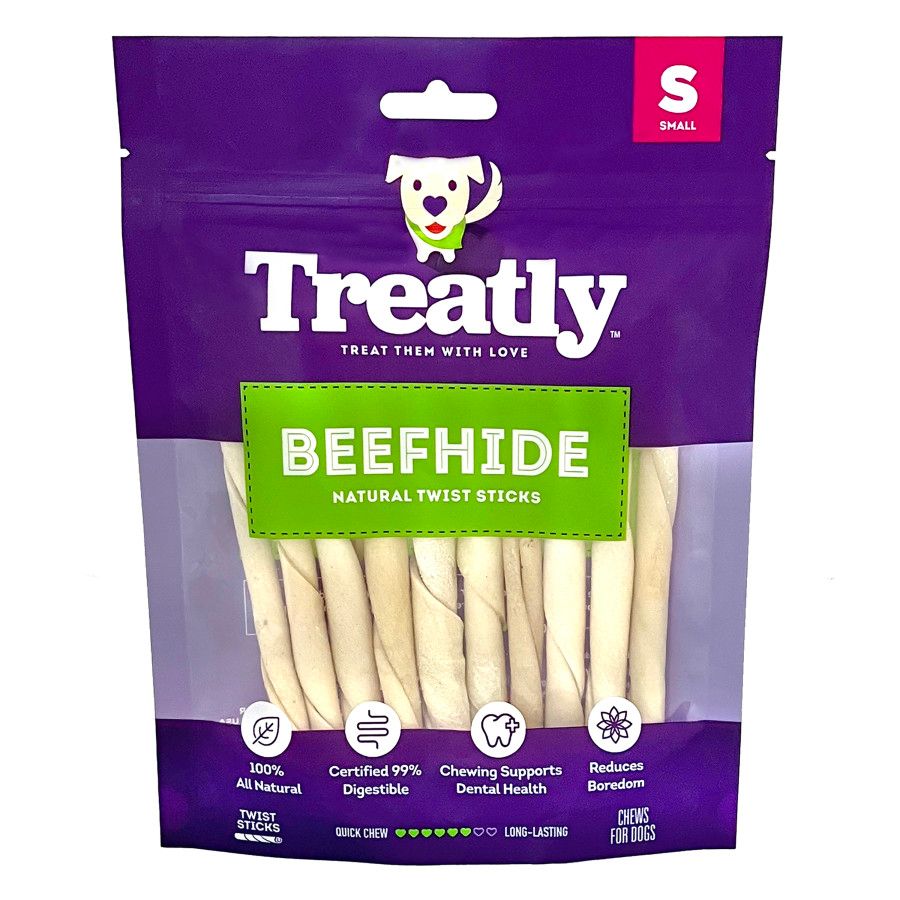 Treatly Beefhide Twist Sticks Dog Treat Natural, Small, Package Size: 10 Count
