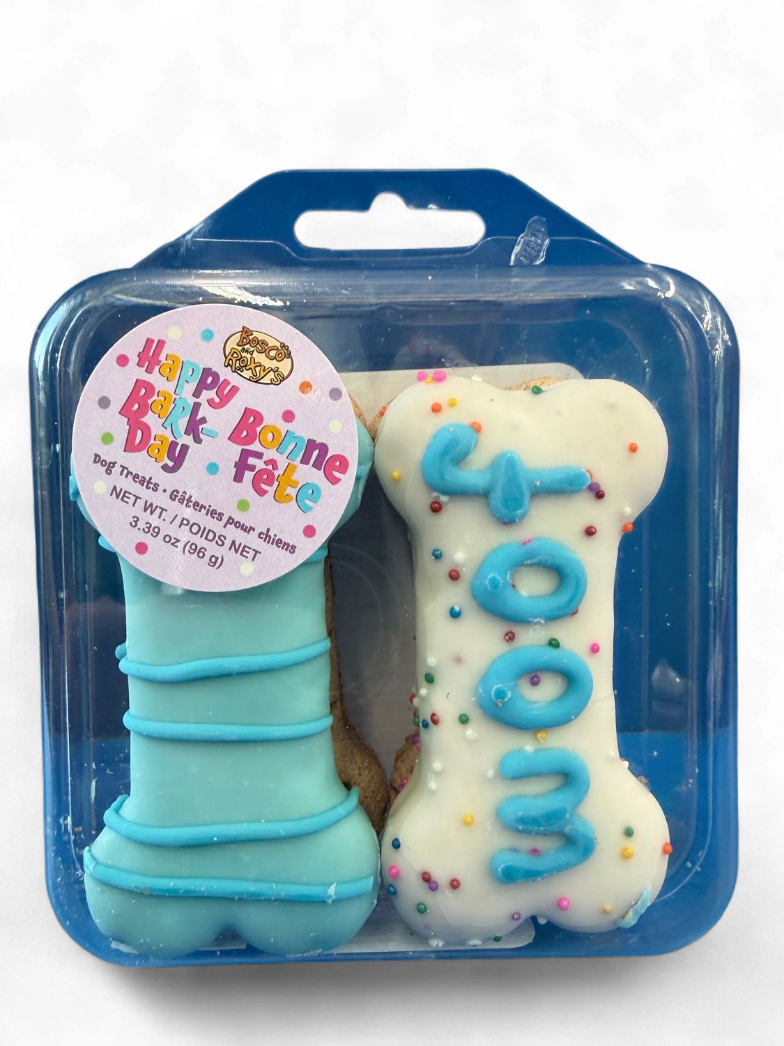 Bosco &amp; Roxy's Frosted Dog Cookie, Birthday Bone 4pk, Blue 3.39oz