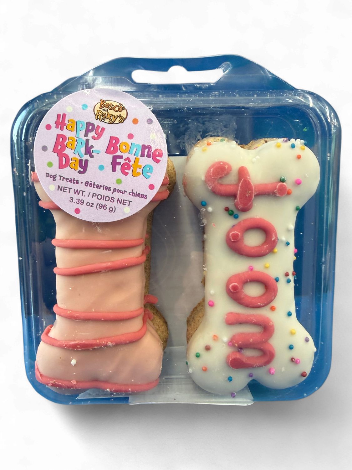 Bosco &amp; Roxy's Frosted Dog Cookie, Birthday Bone 2pk, Pink 3.39oz