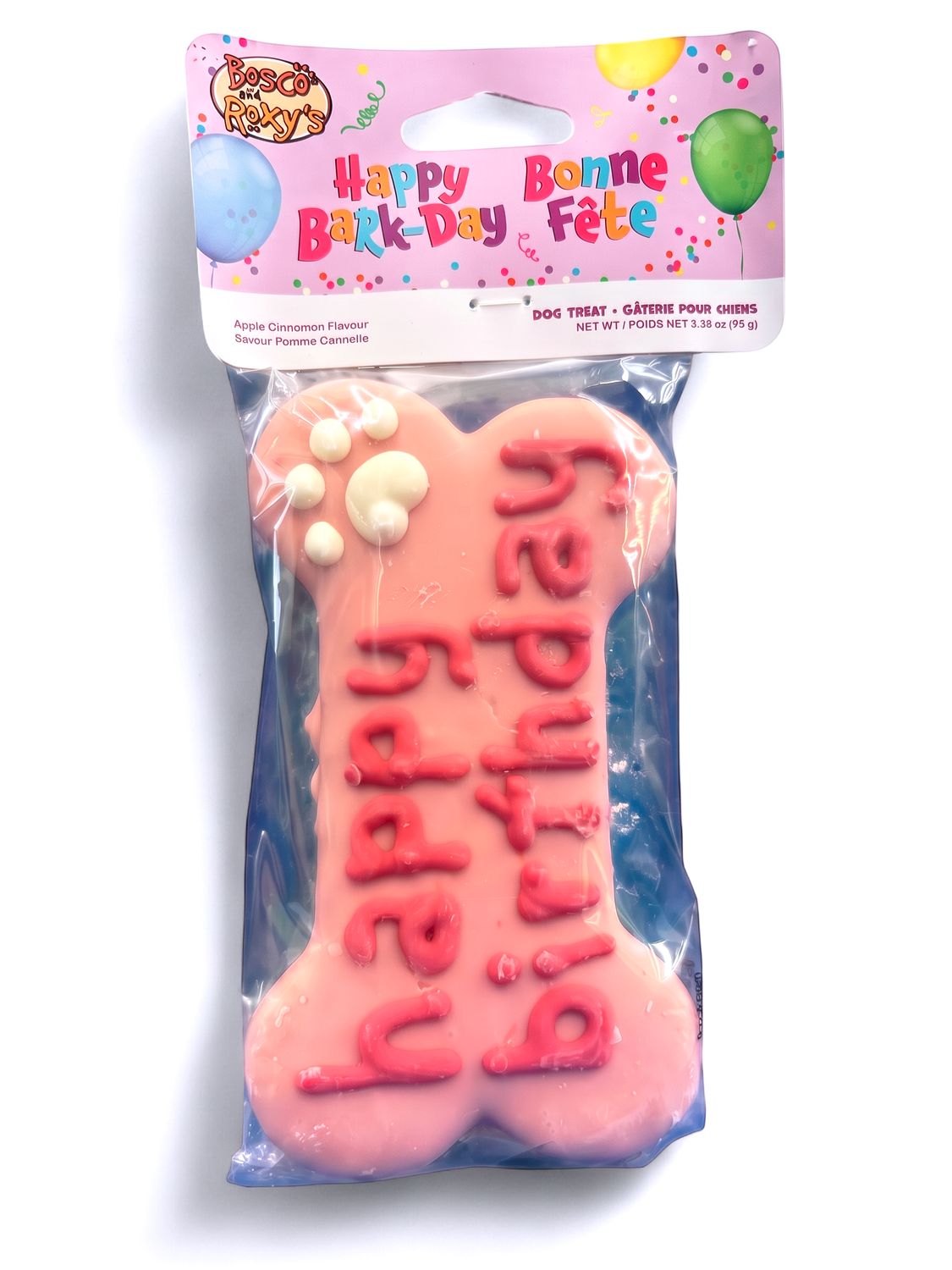 Bosco &amp; Roxy's Large Pink Frosted Bone Shape Birthday Dog Cookie, 3.35oz