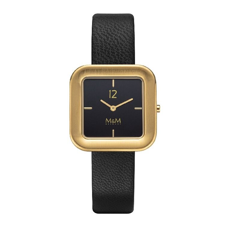 Horloge gouden vierkante wijzerplaat met zwarte achtergrond