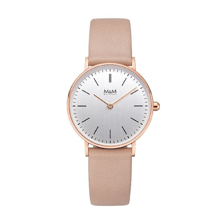 Horloge rosé kleurige wijzerkast met oud roze lederen bandje