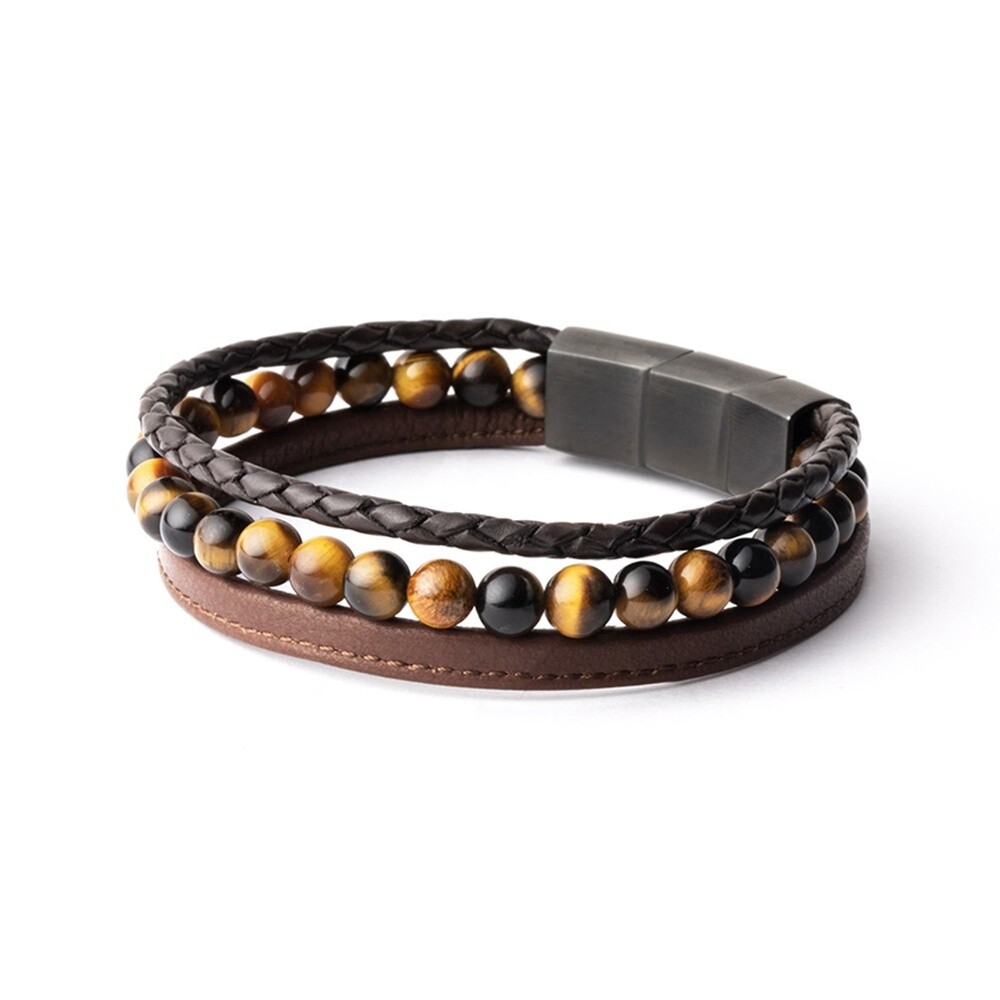 Herenarmband Triple brown XS-S