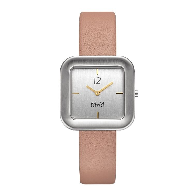 Horloge zilverkleurige vierkante wijzerplaat met oud roze anti allergie lederen bandje