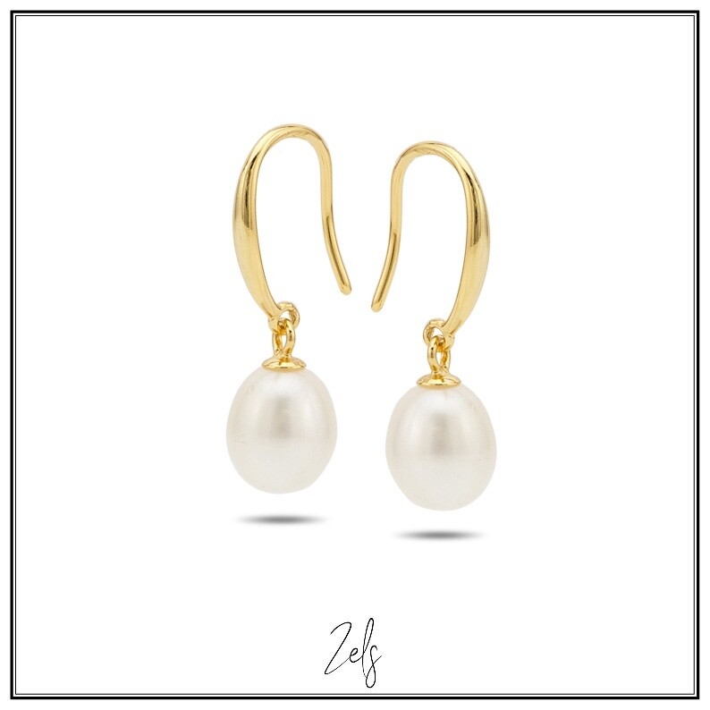Goldplated oorbellen met zoetwaterparel