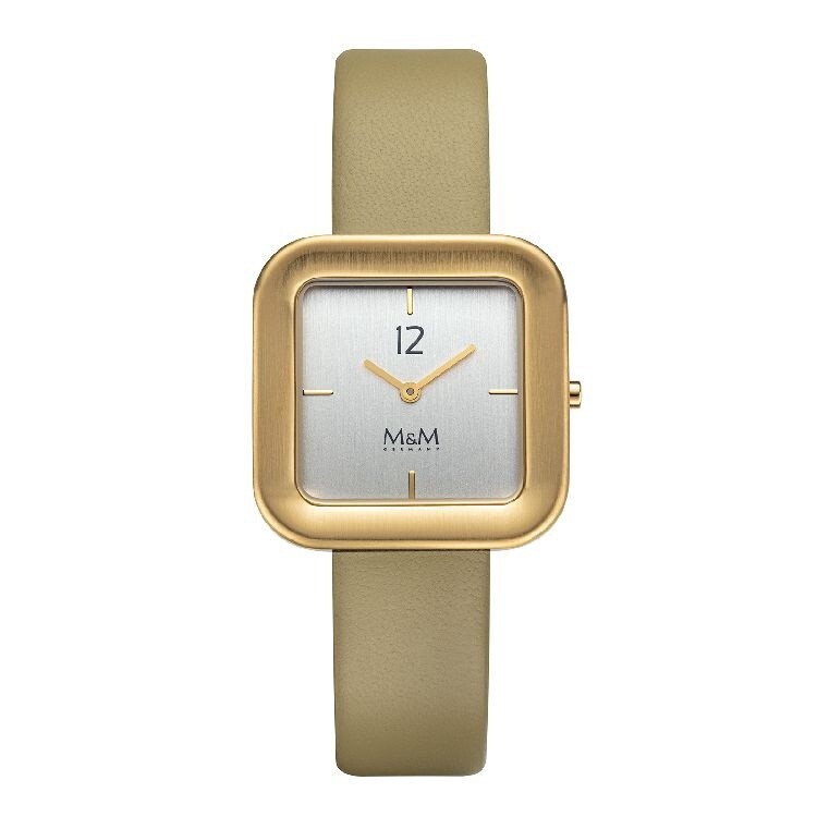 Horloge vierkante gouden wijzerkast met olive lederen bandje