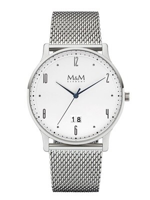 Grote horloge zilver kleurige wijzerkast met zilver kleurig mesh bandje.