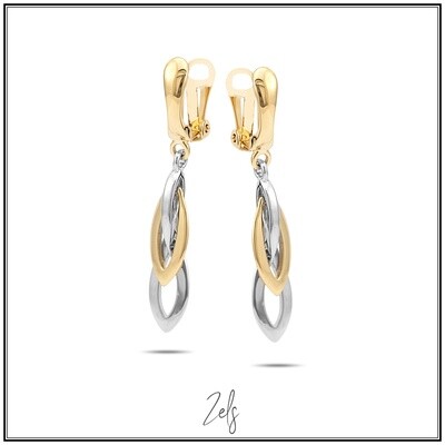 Stalen clip oorbellen goud met zilveren ovalen