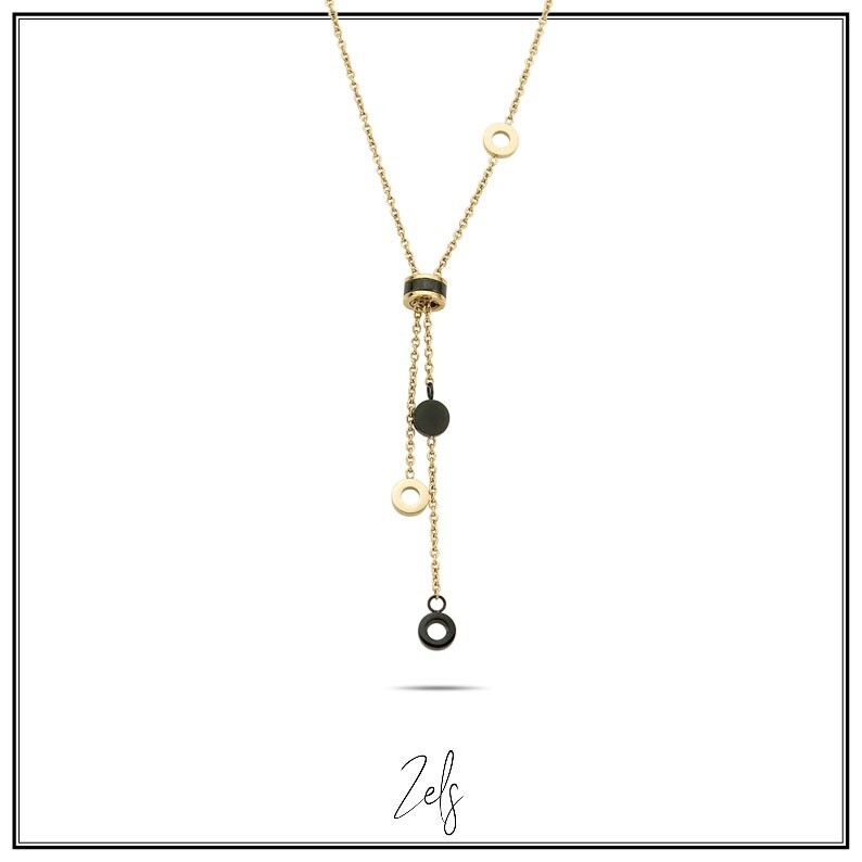 Gold plated stalen ketting met zwarte en gouden schijfjes