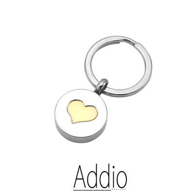 asbedel sleutelhanger in edelstaal rond met gouden hart