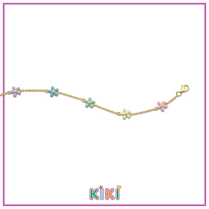 Kinderarmband bloemetjes blauw/paars/geel