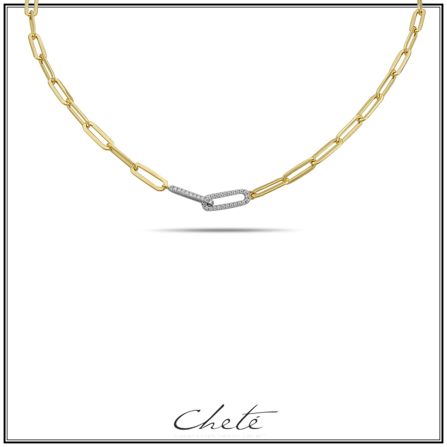 Schakel halsketting zilver, gold plated