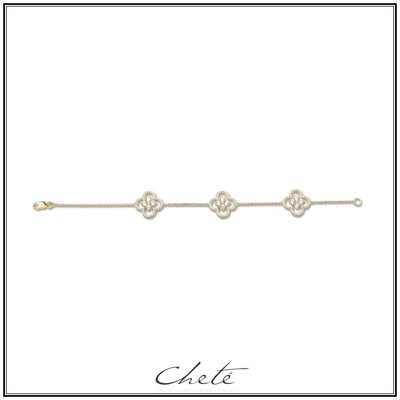 Zilver gold plated armband, 3 bloemen met heldere kristallen