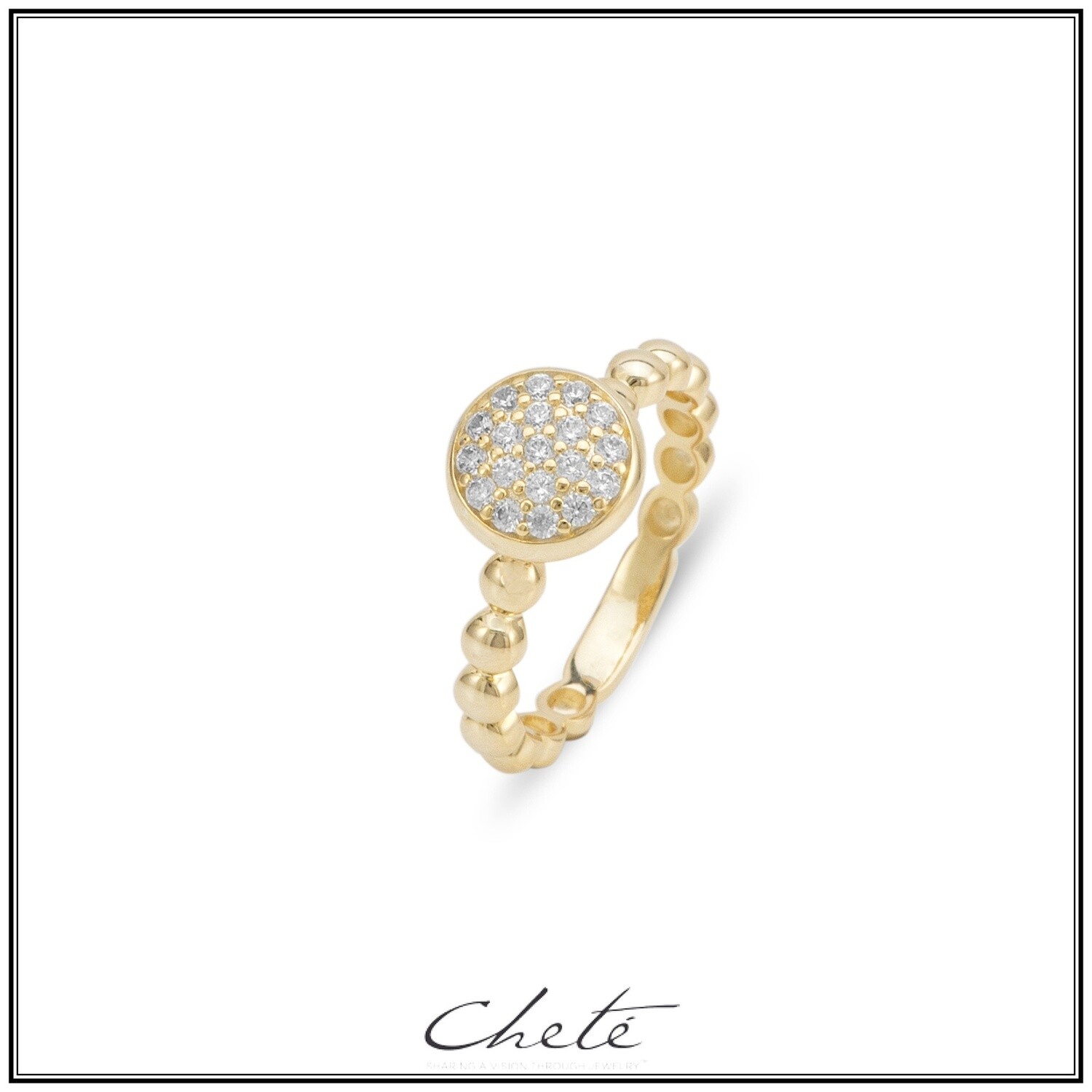 Zilveren fijne ring gold plated met bolletjes en met heldere steentjes   M56