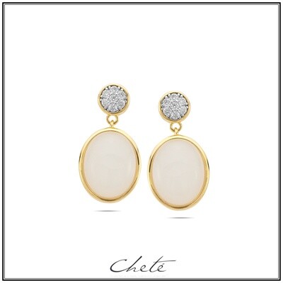 Zilver hangers oorbellen gold plated met witte steen