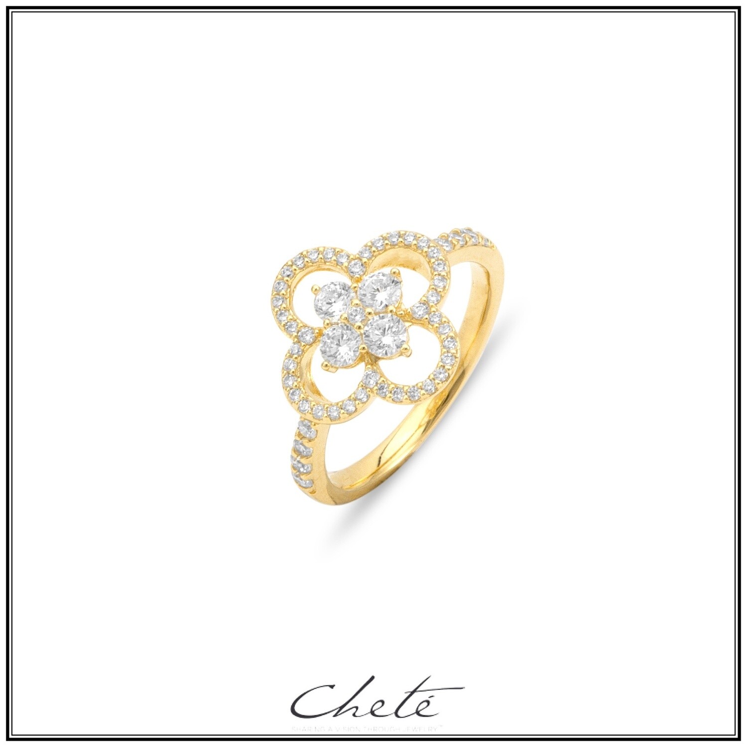 Zilver gold plated ring keltische bloem met heldere kristallen