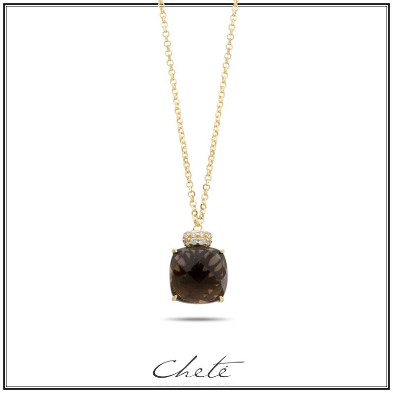 Ketting zilver gold plated bruin kristal