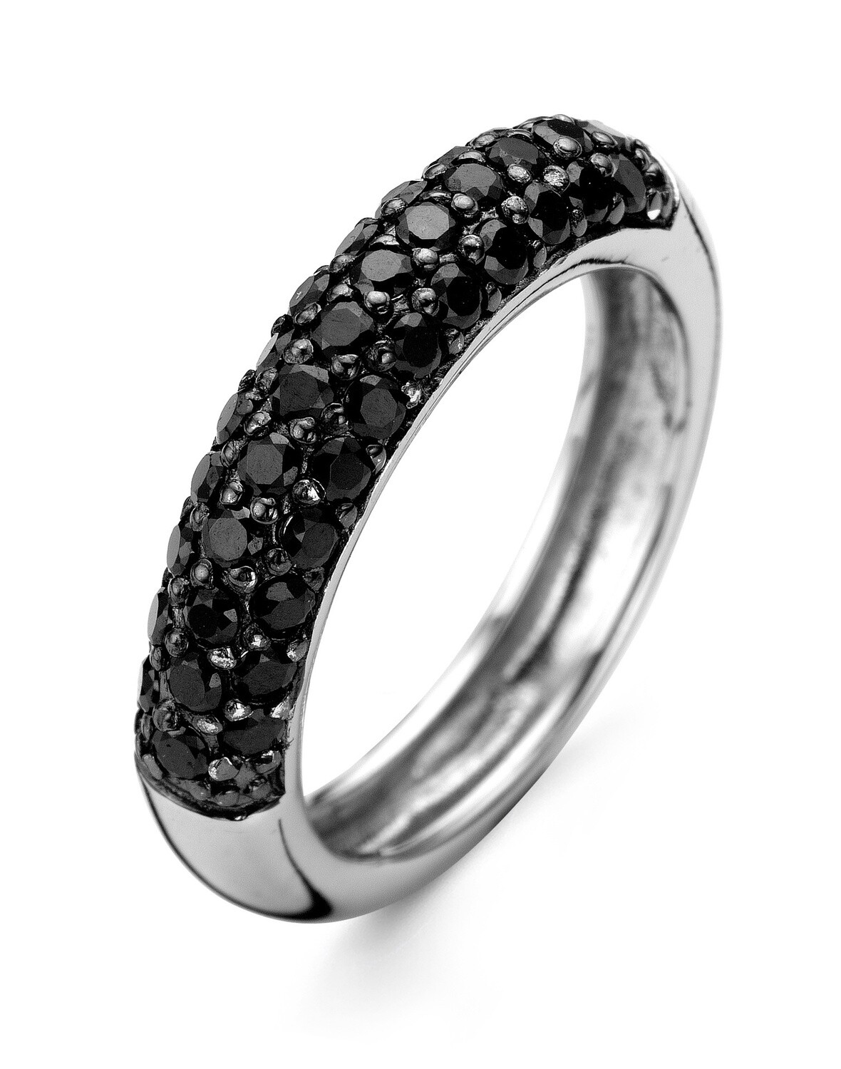 Zilveren ring met zwarte steentjes maat 58