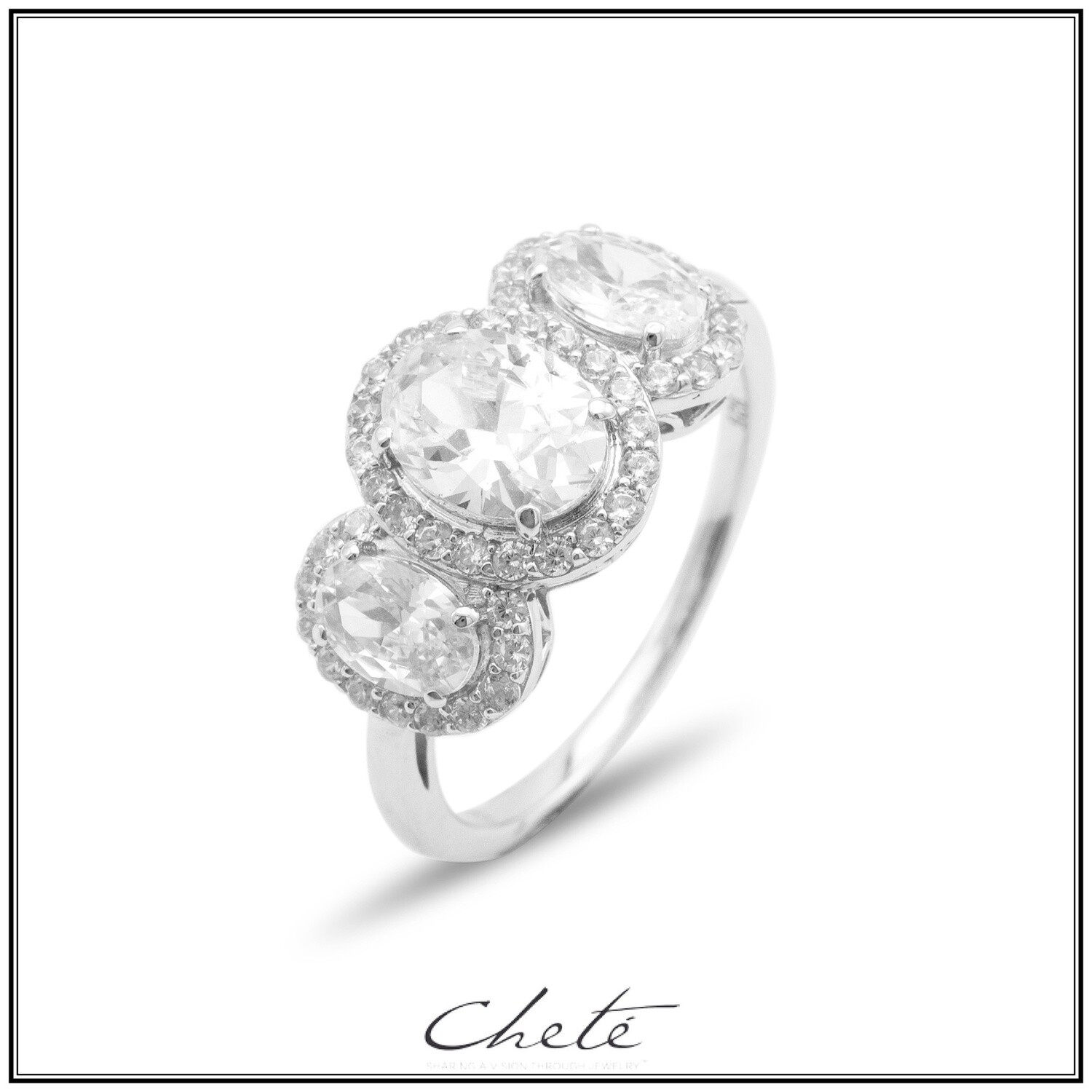 Ring zilver M56 met 3 kristallen