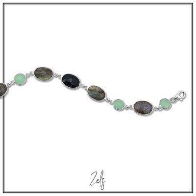 Zilver armband fantasie groen/grijs/zwart