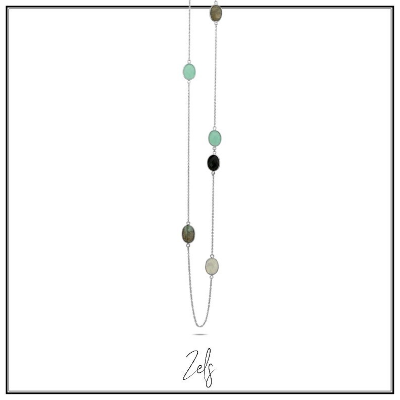 Zilver ketting fantasie groen/grijs/zwart