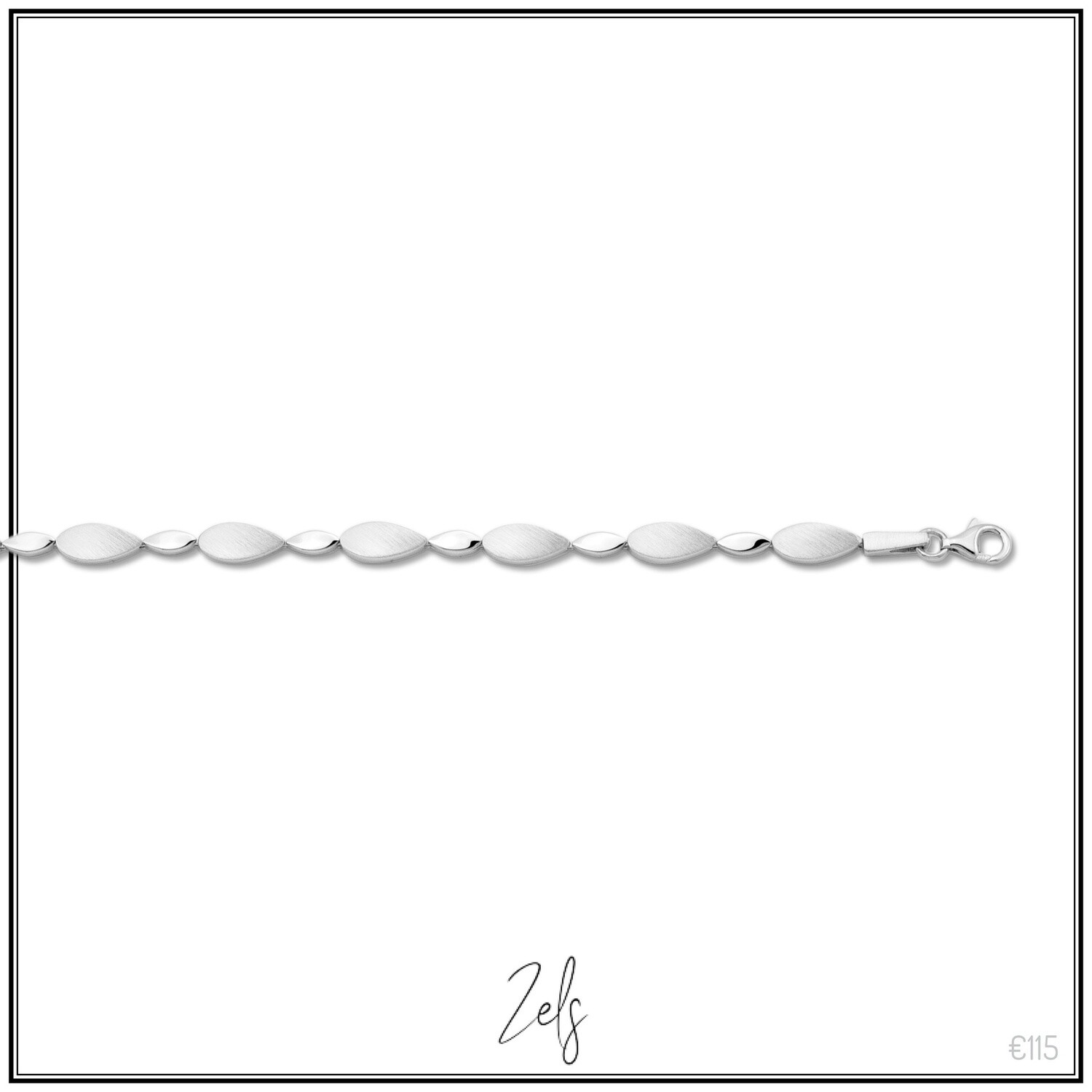 Zilveren armband bladvorm mat en blinkend