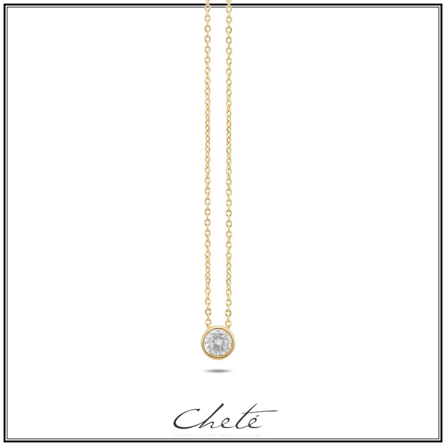 Zilver gold plated ketting met hanger helder steentje