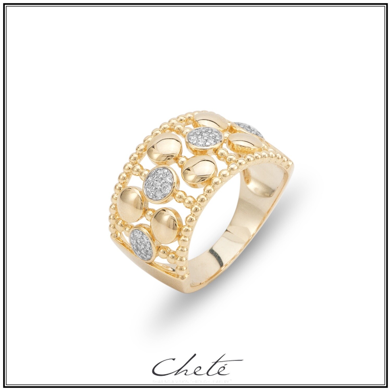 Zilver gold plated brede ring met steentjes