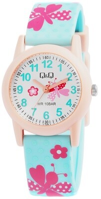 Kinderhorloge Q&amp;Q Aqua/Roze/Bloem
